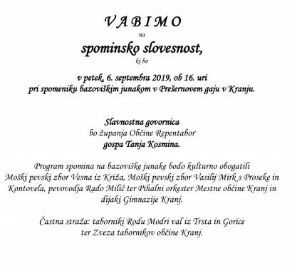 Vabilo: Spominsko slovesnost pri spomeniku bazoviškim domoljubom